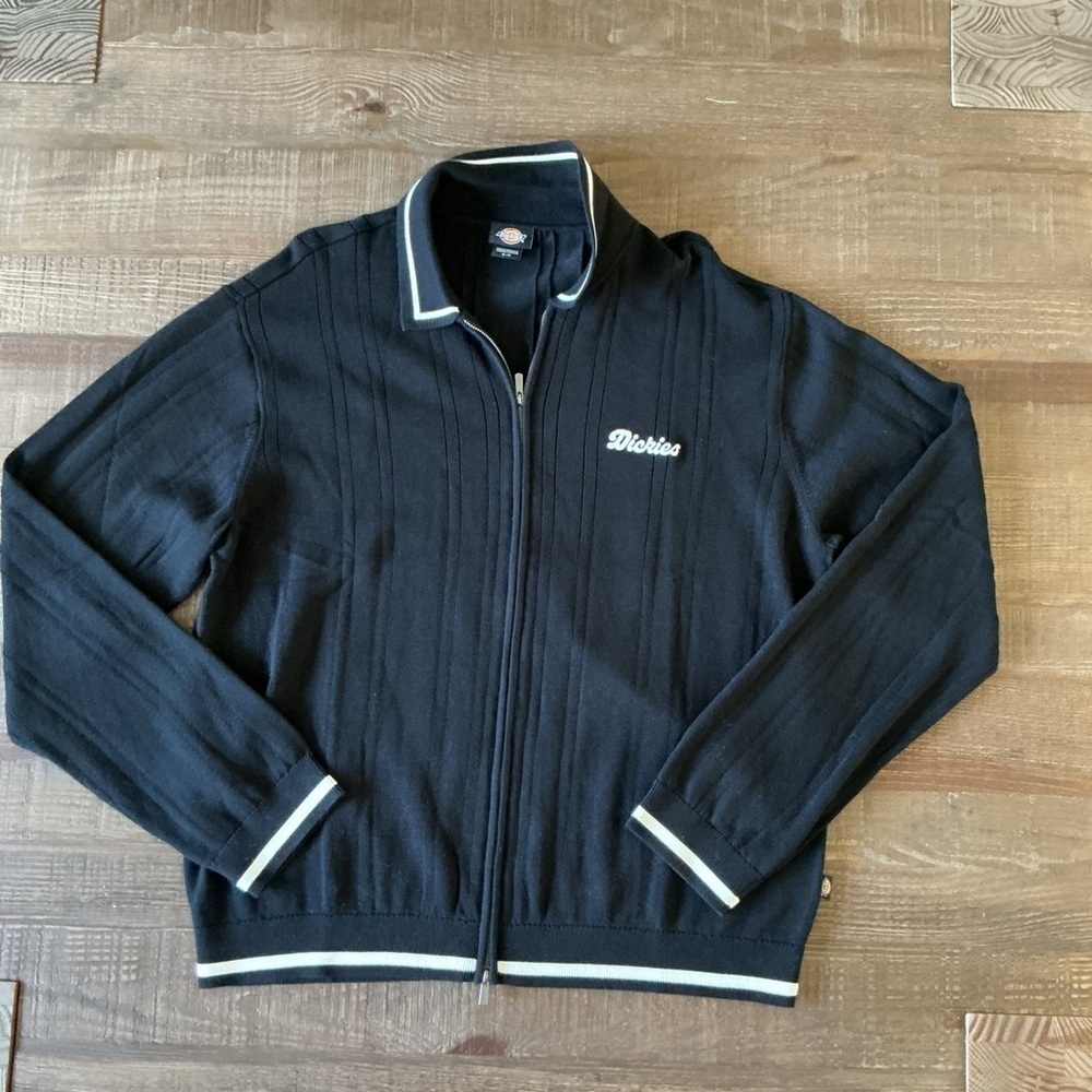 Dickies Men's Black White Details Lewistown Cardigan Zip Up Sweater Size XL